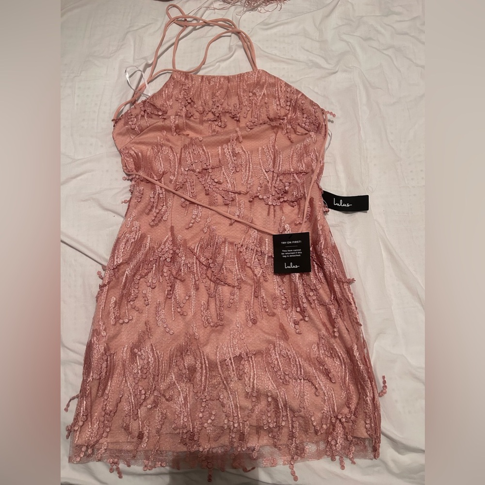 Lulu's Pink Beaded Dress